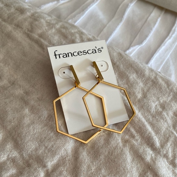 Zoey Hexagon Gold Drop Earrings - Picture 3 of 7